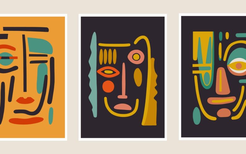 Set,Of,Contemporary,Art,Posters.,Native,Face,Mask,Abstract,Shapes.